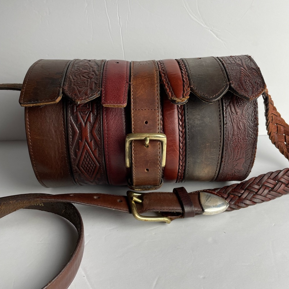 **RARE** Rodarte Opening Ceremony Leather Patchwork Belts Cylinder Barrel Bag
